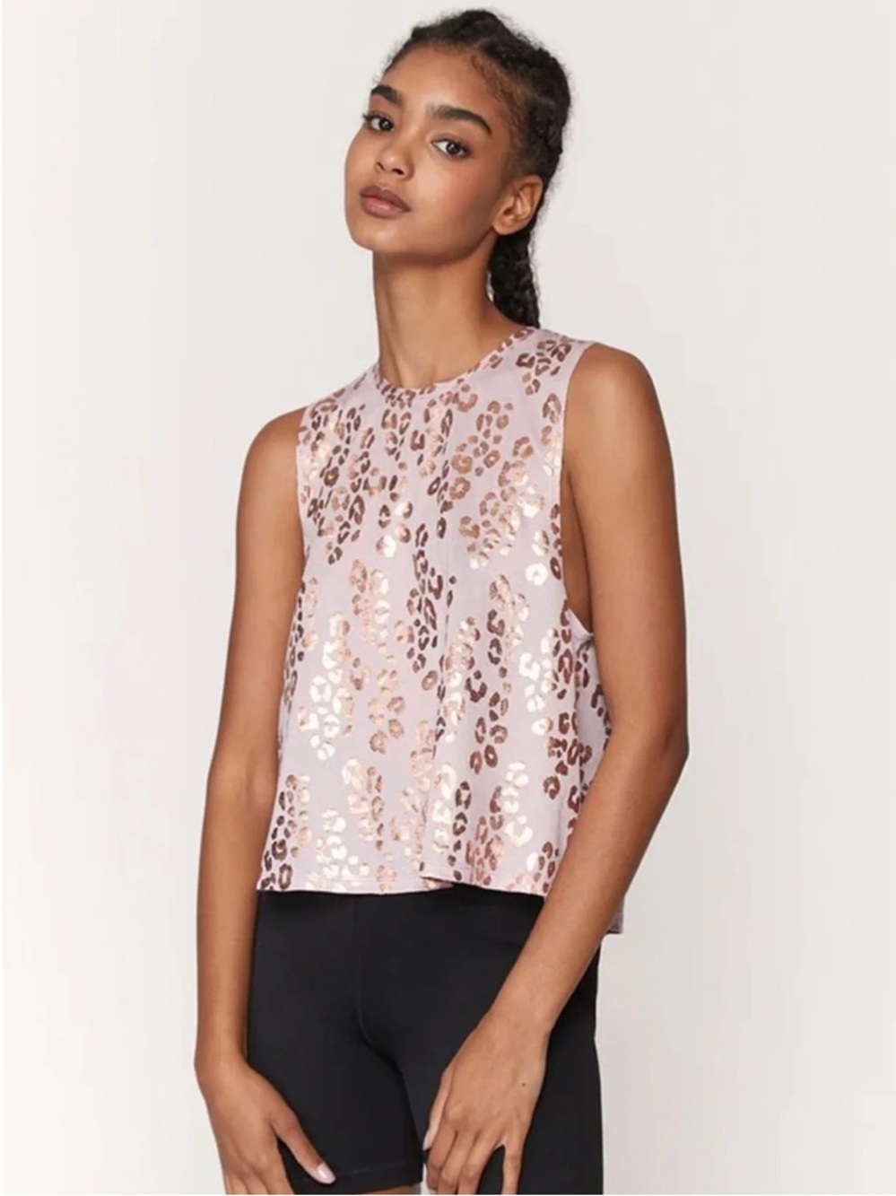 NEW Spiritual Gangster Sleeveless Pink Metallic Rose Gold Leopard Tank Top Crop